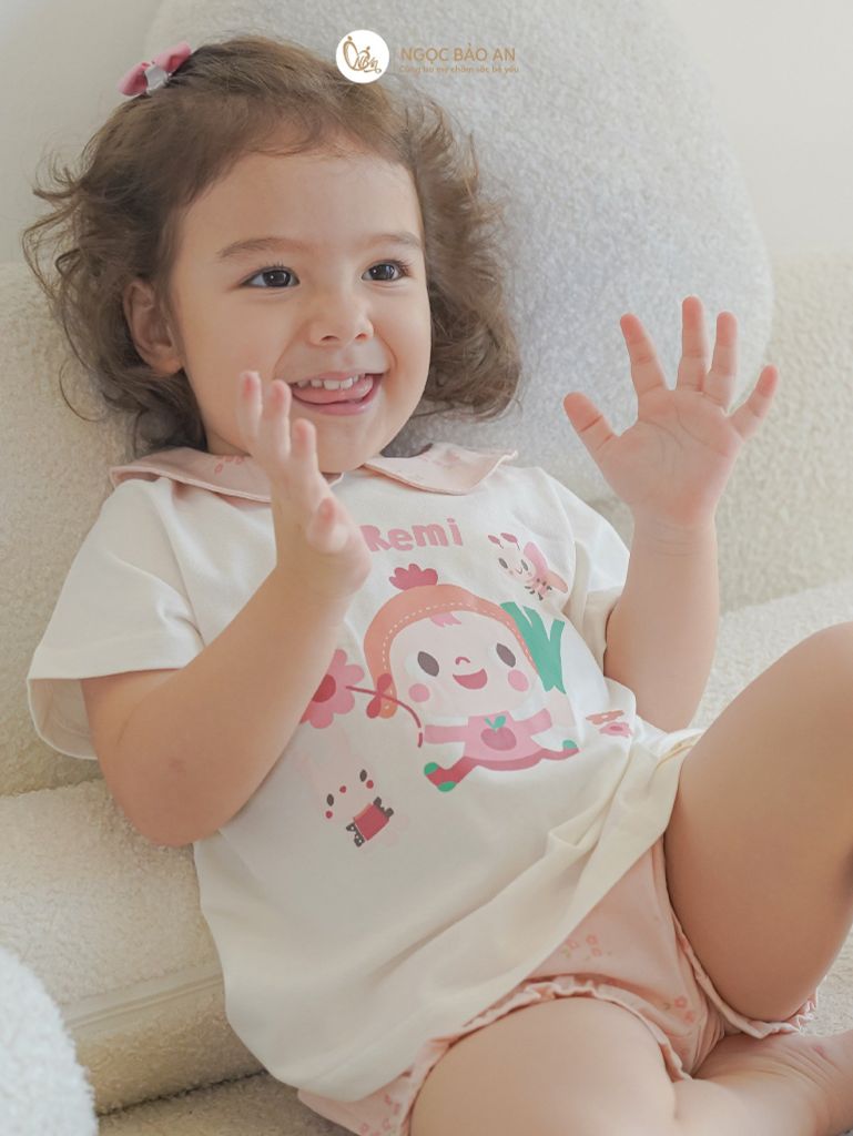 [NGỌC BẢO AN KIDS] Bộ quần áo đùi sát nách bé gái hoạ tiết bé gái hồng