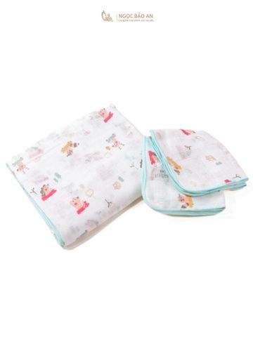 [M&B] Set 5 khăn gạc sữa 4 lớp in hình đáng yêu 25cmx28cm