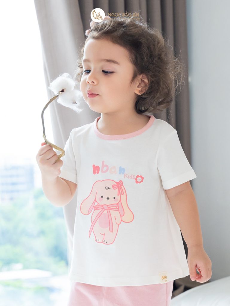 [NGỌC BẢO AN] Bộ quần áo dài tay bé gái hoạ tiết thỏ hồng