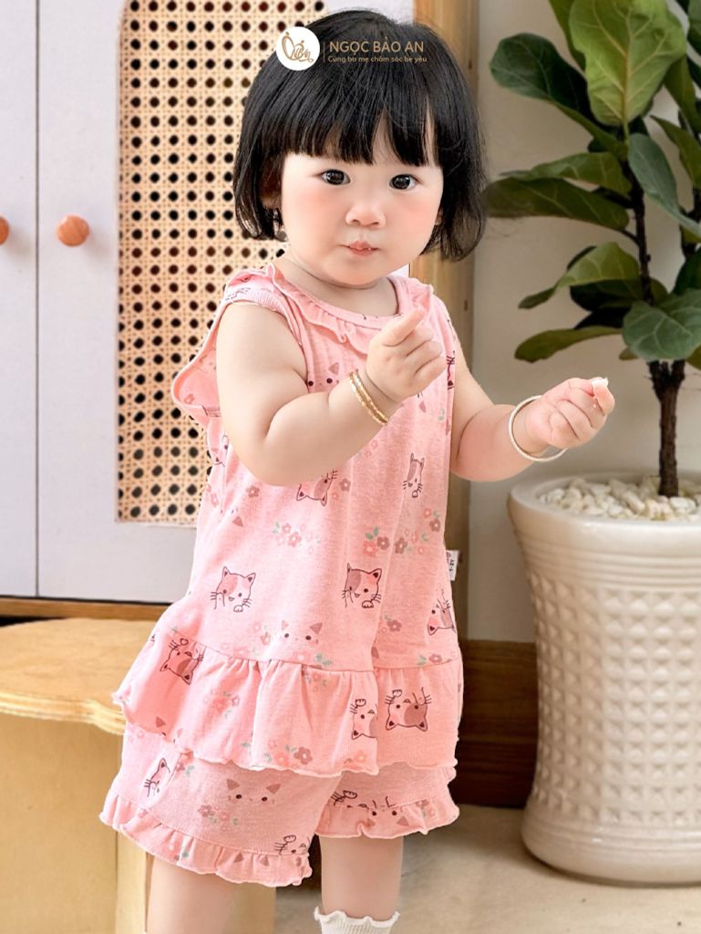 Bộ áo quần ngắn Borib bé Gái Honey cotton