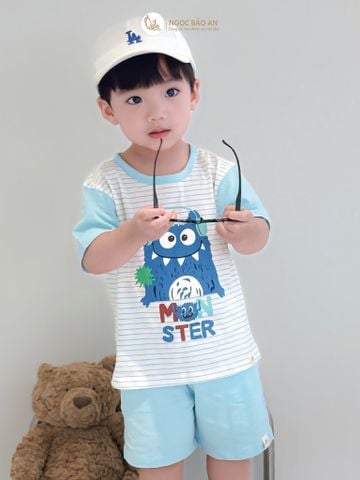 [NGỌC BẢO AN KIDS] Bộ quần áo cộc tay 2 chiều monster xanh đậm