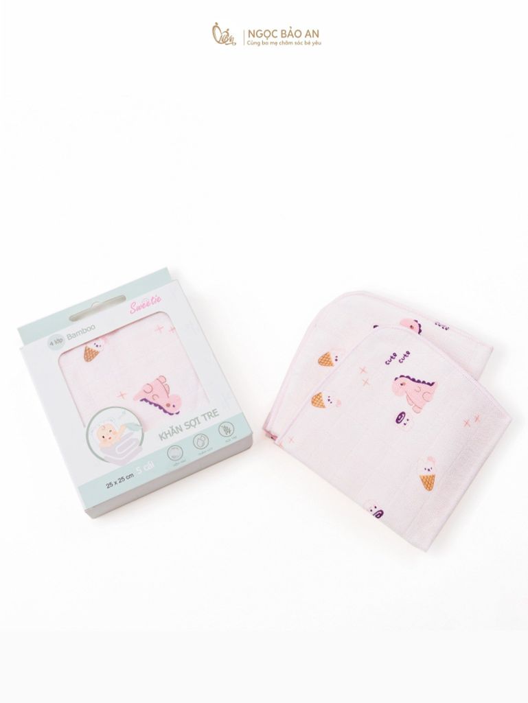 [M&B] Set 5 khăn gạc sữa sợi tre in hình 25cmx25cm
