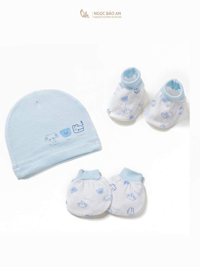 Set nón bao tay chân sơ sinh Honey cotton