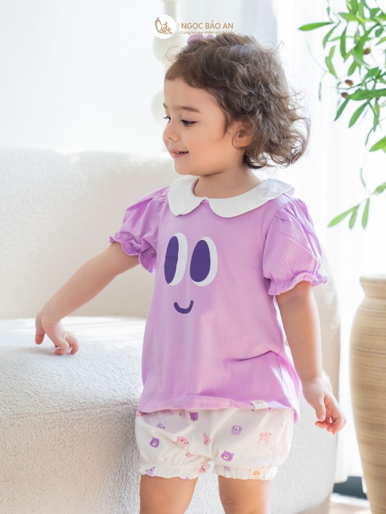 [NGỌC BẢO AN KIDS] Bộ quần áo đùi sát nách bé gái hoạ tiết thỏ gấu tím