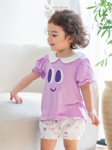 [NGỌC BẢO AN KIDS] Bộ quần áo đùi sát nách bé gái hoạ tiết thỏ gấu tím
