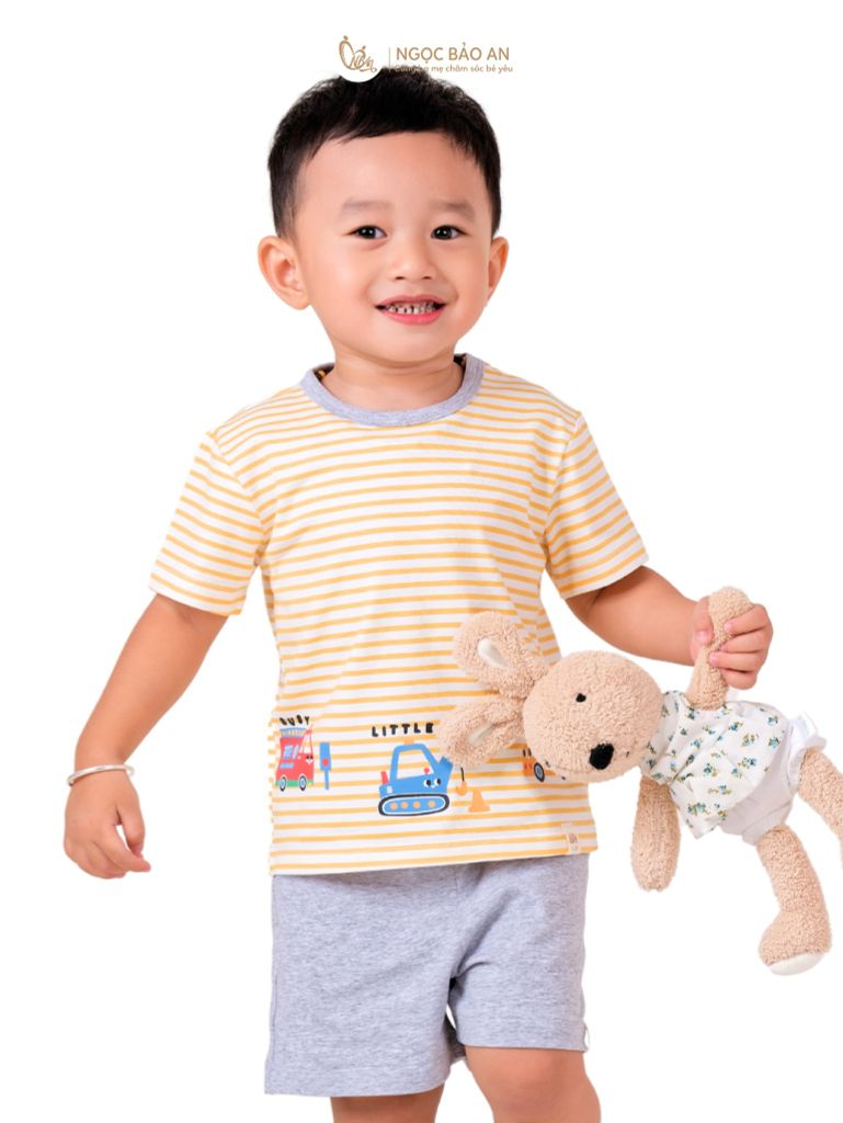 [NGỌC BẢO AN KIDS] Bộ quần áo cộc tay 4 chiều xe sọc vàng