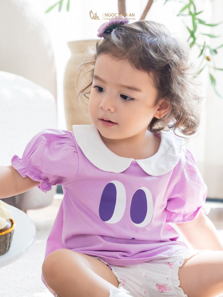 [NGỌC BẢO AN KIDS] Bộ quần áo đùi sát nách bé gái hoạ tiết thỏ gấu tím