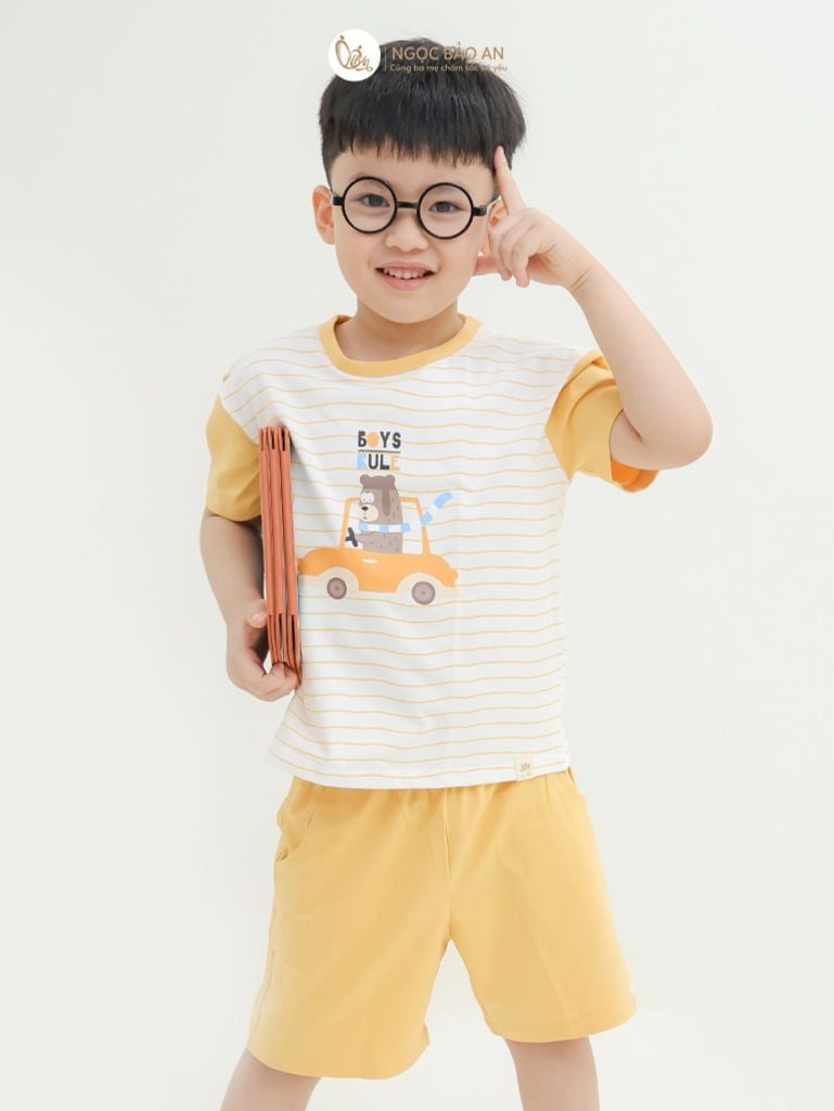[NGỌC BẢO AN KIDS] Bộ quần áo cộc tay 4 chiều gấu sọc vàng
