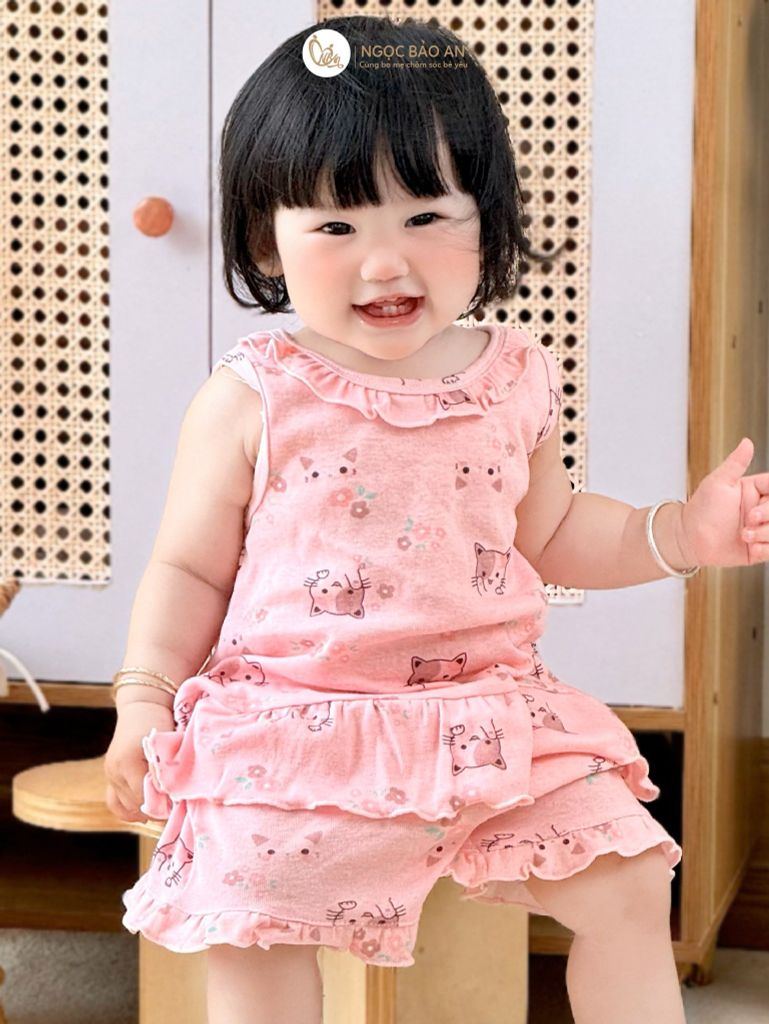Bộ áo quần ngắn Borib bé Gái Honey cotton