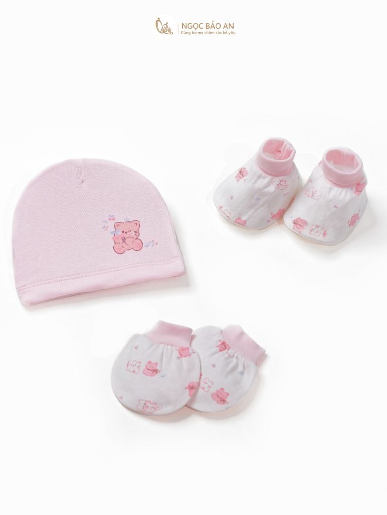 Set nón bao tay chân sơ sinh Honey cotton