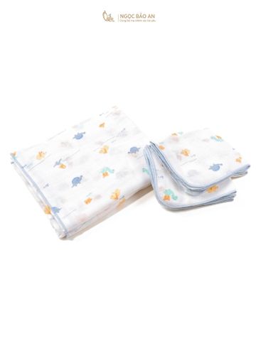 [M&B] Set 5 khăn gạc sữa 4 lớp in hình đáng yêu 25cmx28cm