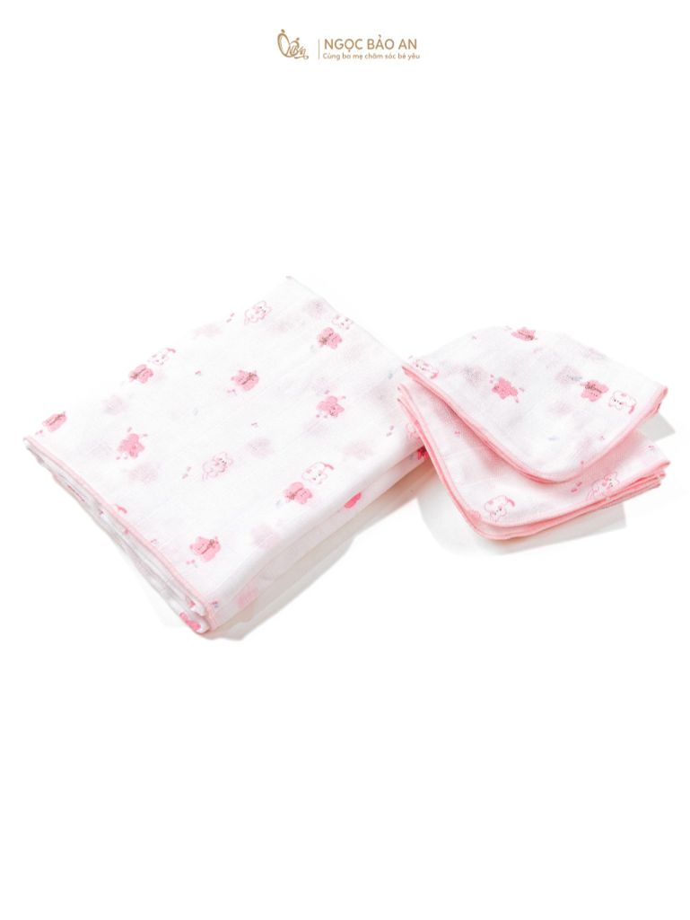 [M&B] Set 5 khăn gạc sữa 4 lớp in hình đáng yêu 25cmx28cm