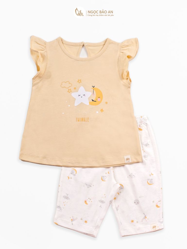 [NGỌC BẢO AN KIDS] Bộ quần áo lửng bé gái hoạ tiết trăng sao vàng