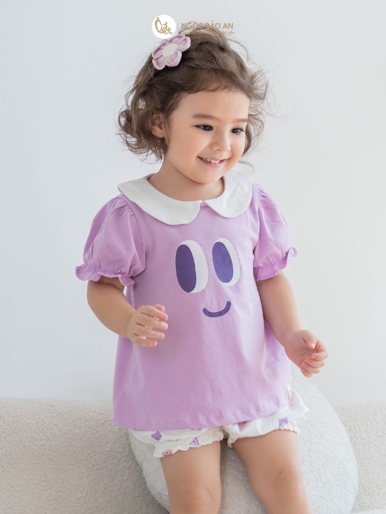 [NGỌC BẢO AN KIDS] Bộ quần áo đùi sát nách bé gái hoạ tiết thỏ gấu tím