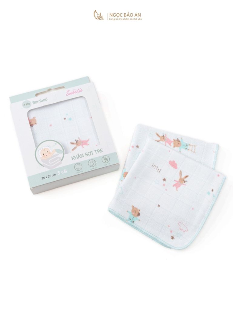 [M&B] Set 5 khăn gạc sữa sợi tre in hình 25cmx25cm