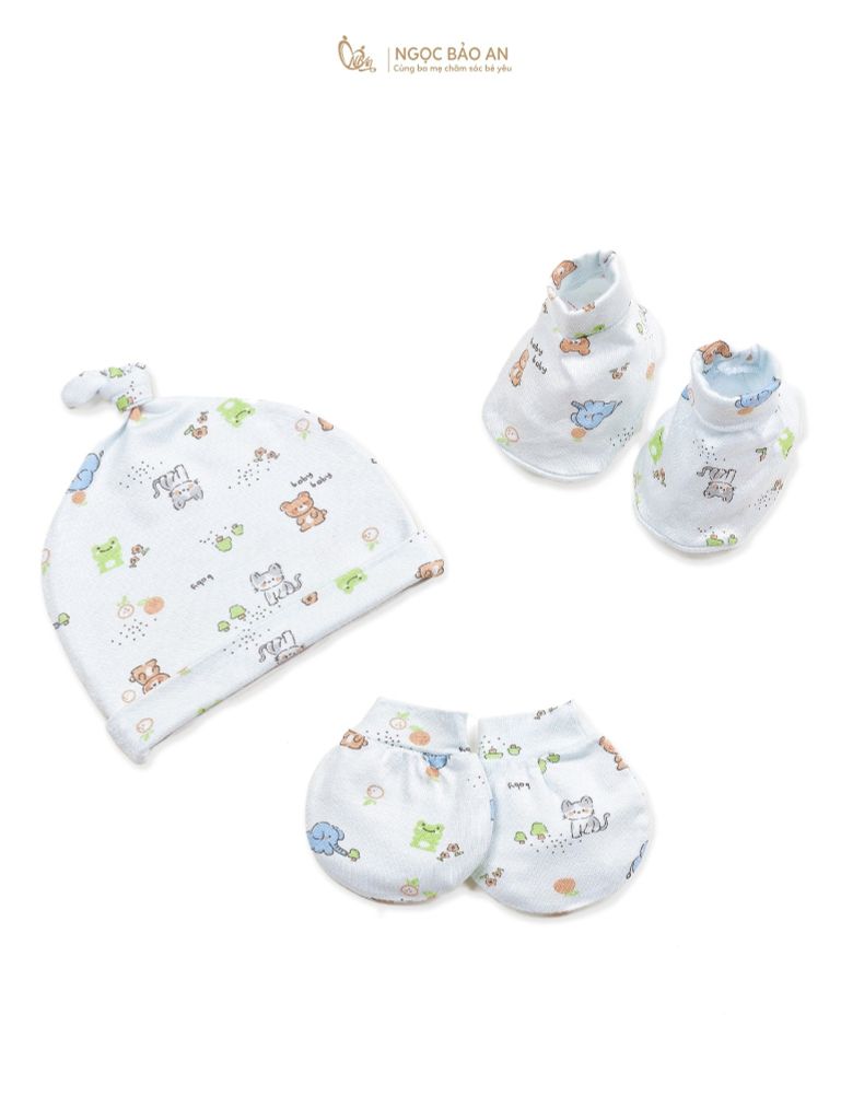 [M&B Set nón bao tay chân sweetie chất vải rayon thoáng mát