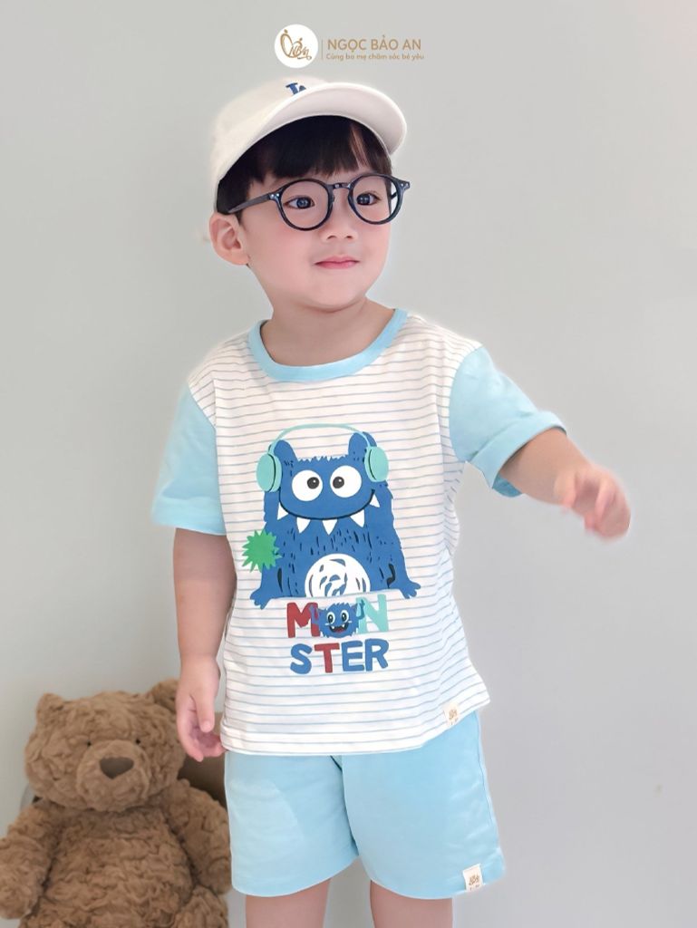 [NGỌC BẢO AN KIDS] Bộ quần áo cộc tay 2 chiều monster xanh đậm
