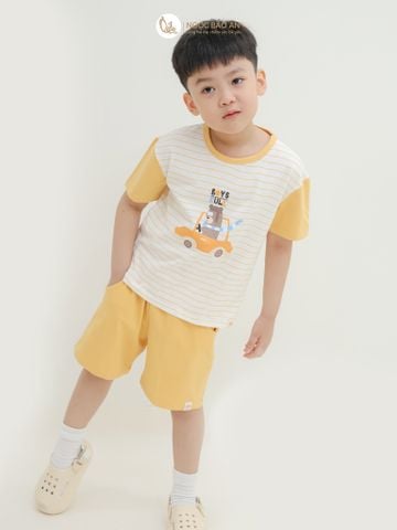 [NGỌC BẢO AN KIDS] Bộ quần áo cộc tay 4 chiều gấu sọc vàng