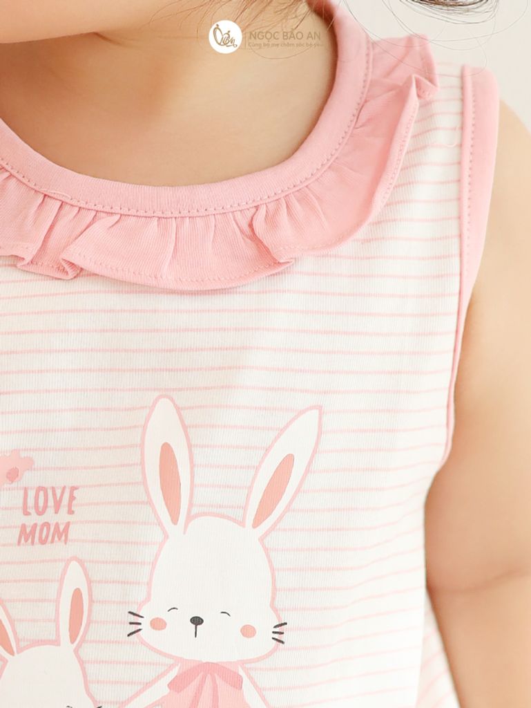 [NGỌC BẢO AN KIDS] Bộ quần áo đùi sát nách bé gái hoạ tiết thỏ sọc hồng
