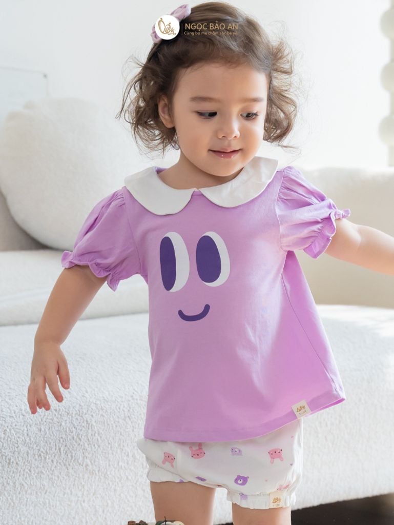 [NGỌC BẢO AN KIDS] Bộ quần áo đùi sát nách bé gái hoạ tiết thỏ gấu tím