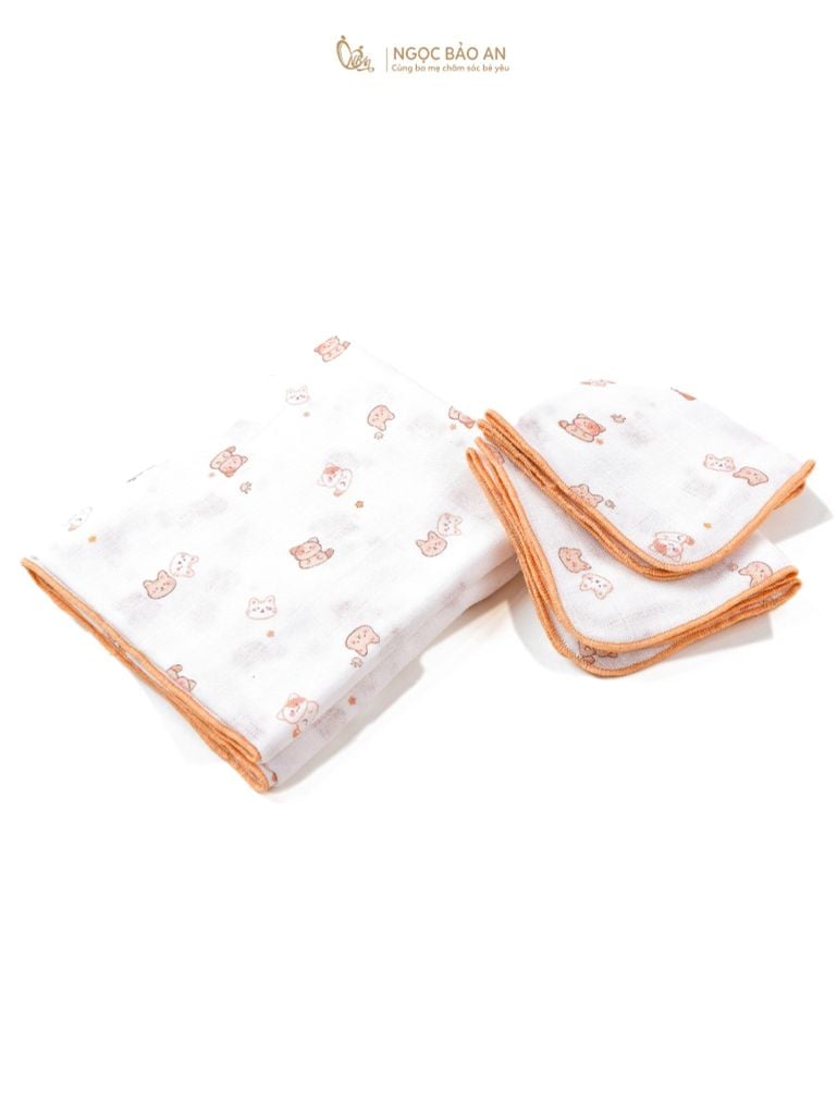 [M&B] Set 5 khăn gạc sữa 4 lớp in hình đáng yêu 25cmx28cm