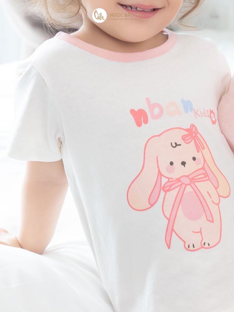 [NGỌC BẢO AN] Bộ quần áo dài tay bé gái hoạ tiết thỏ hồng