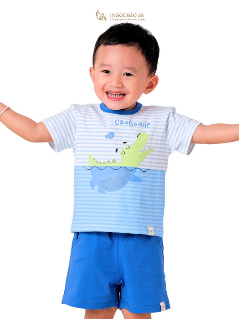 [NGỌC BẢO AN KIDS] Bộ quần áo cộc tay 4 chiều cá sấu sọc xanh