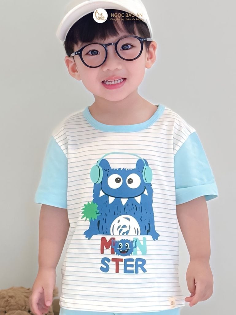 [NGỌC BẢO AN KIDS] Bộ quần áo cộc tay 2 chiều monster xanh đậm