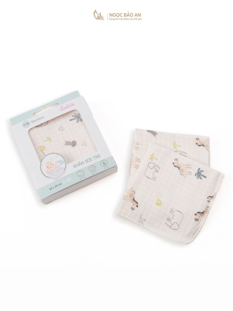 [M&B] Set 5 khăn gạc sữa sợi tre in hình 25cmx25cm