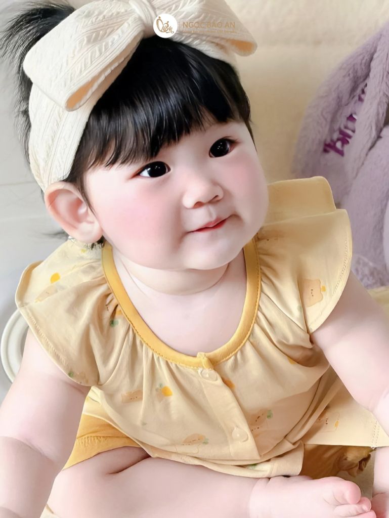 [NGỌC BẢO AN KIDS] Bộ quần áo đùi sát nách bé gái hoạ tiết gấu chanh vàng
