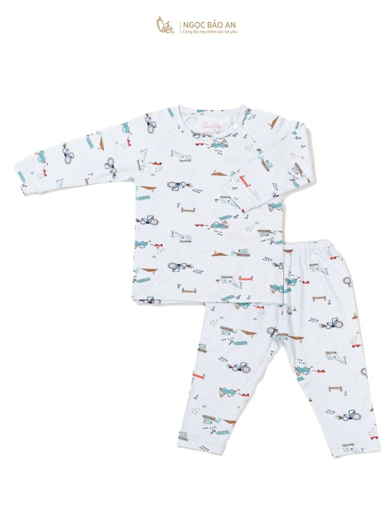 [M&B] Bộ quần áo cài vai tay dài chất vải rayon thoáng mát