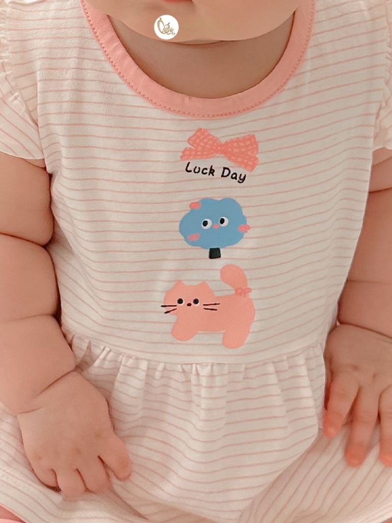 [NGỌC BẢO AN KIDS] Bộ quần áo lửng bé gái hoạ tiết mèo sọc hồng