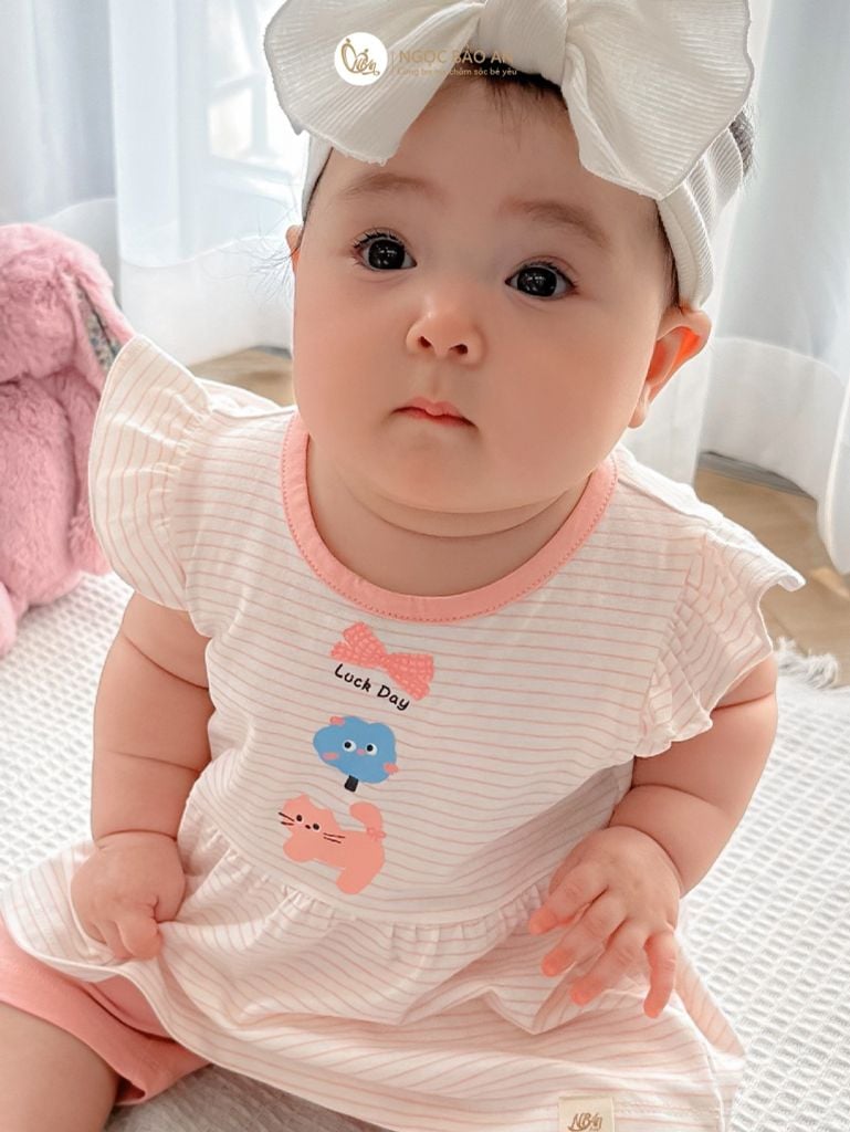 [NGỌC BẢO AN KIDS] Bộ quần áo lửng bé gái hoạ tiết mèo sọc hồng