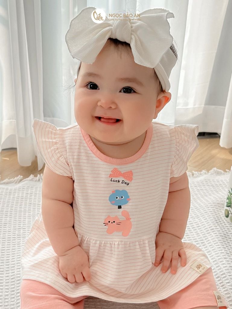 [NGỌC BẢO AN KIDS] Bộ quần áo lửng bé gái hoạ tiết mèo sọc hồng