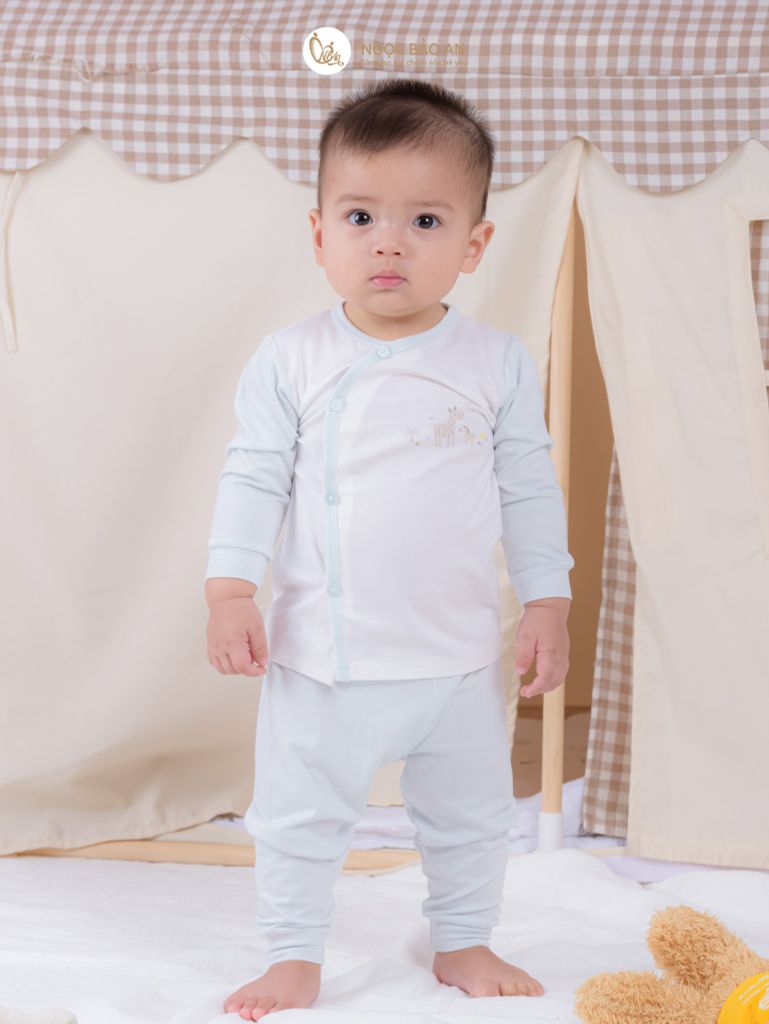 [M&B] Bộ quần áo cài bên tay dài chất vải rayon thoáng mát