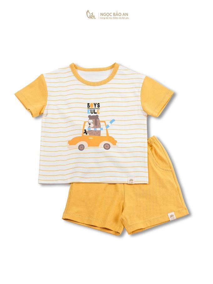 [NGỌC BẢO AN KIDS] Bộ quần áo cộc tay 4 chiều gấu sọc vàng