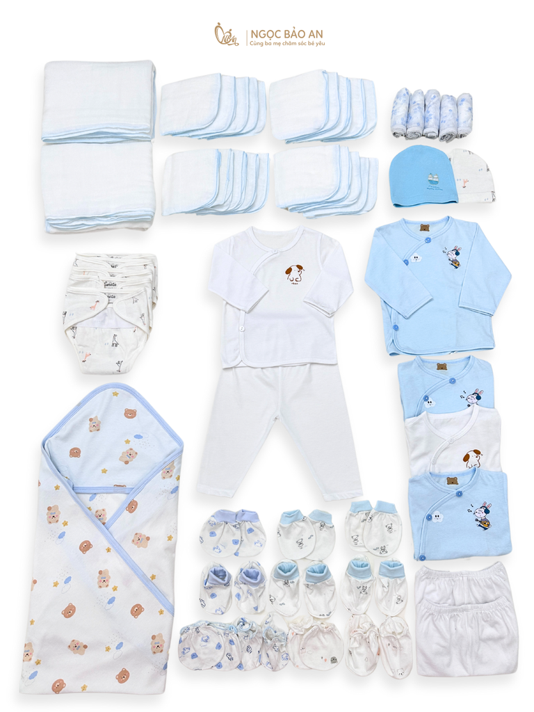 Combo đi sinh tiết kiệm cho bé (Xanh gấu, set áo trơn)
