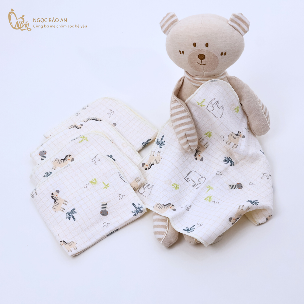 [M&B] Set 5 khăn gạc sữa sợi tre in hình 25cmx25cm