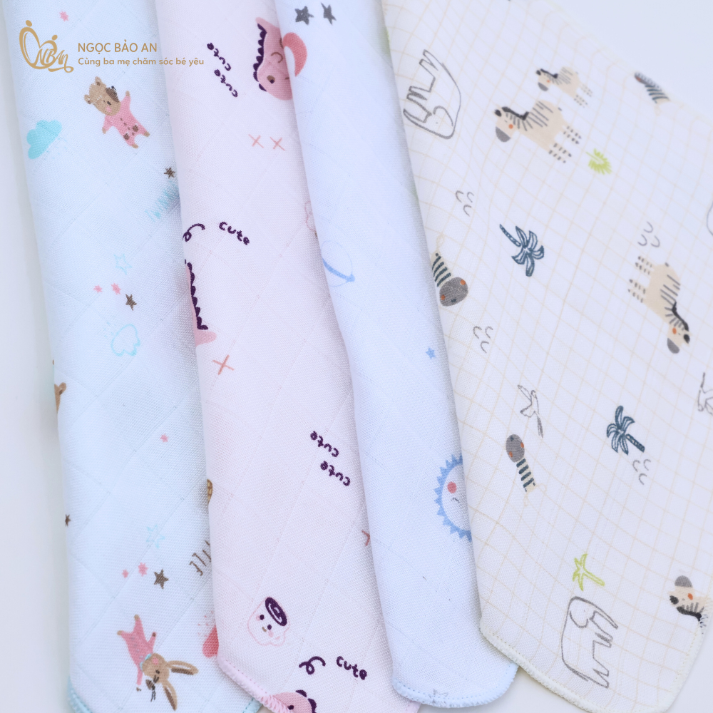 [M&B] Set 5 khăn gạc sữa sợi tre in hình 25cmx25cm