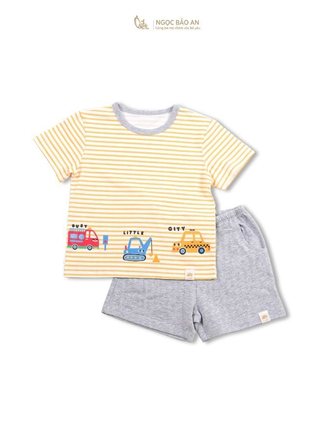[NGỌC BẢO AN KIDS] Bộ quần áo cộc tay 4 chiều xe sọc vàng