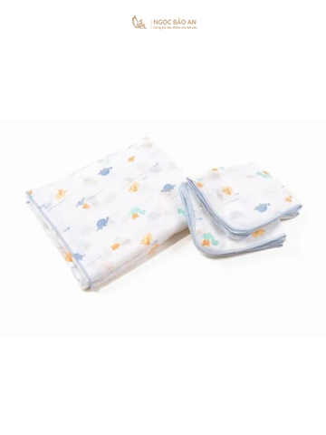 [M&B] Combo 5 khăn gạc xô 4 lớp in hình khủng long xanh sweetie