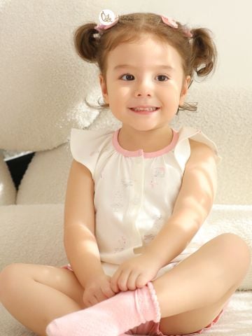 [NGỌC BẢO AN KIDS] Bộ quần áo đùi sát nách bé gái hoạ tiết thỏ trăng hồng