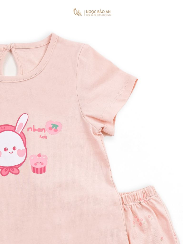 [NGỌC BẢO AN KIDS] Bộ quần áo lửng bé gái hoạ tiết thỏ gấu hồng