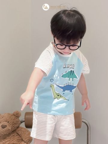 [NGỌC BẢO AN KIDS] Bộ quần áo cộc tay 2 chiều xe xúc xanh đậm