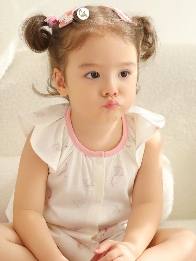 [NGỌC BẢO AN KIDS] Bộ quần áo đùi sát nách bé gái hoạ tiết thỏ trăng hồng