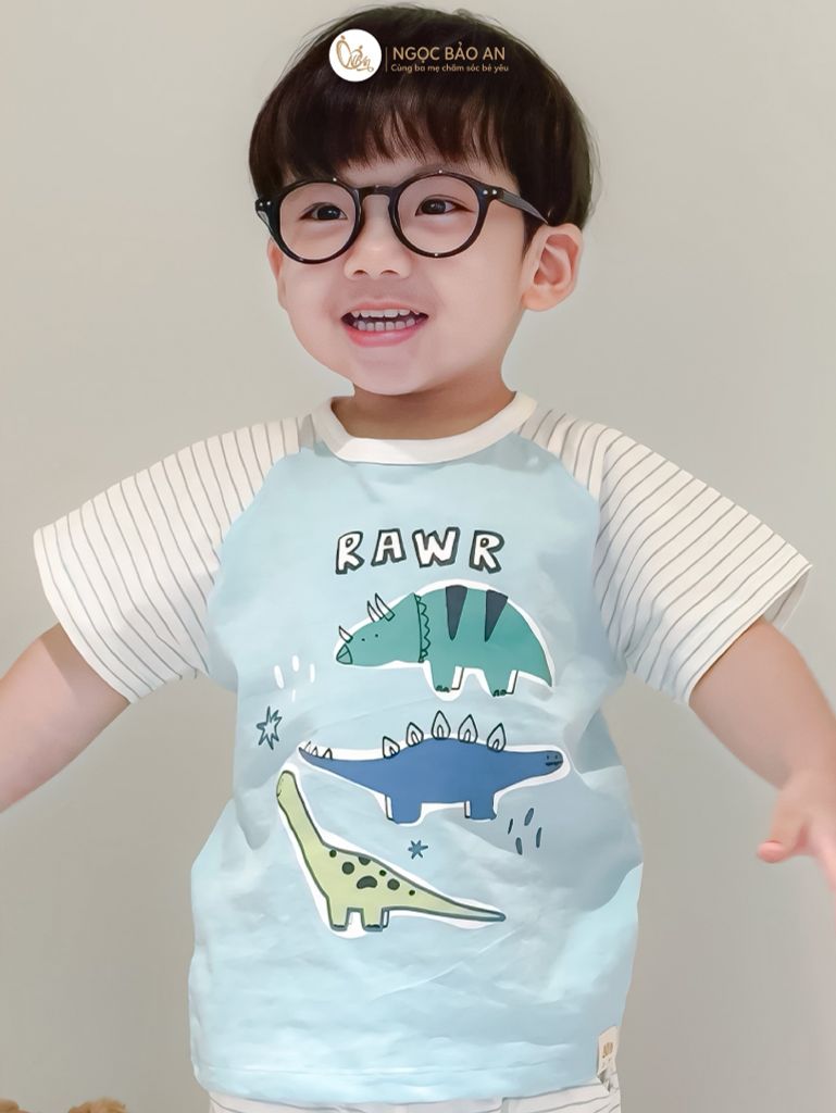 [NGỌC BẢO AN KIDS] Bộ quần áo cộc tay 2 chiều xe xúc xanh đậm