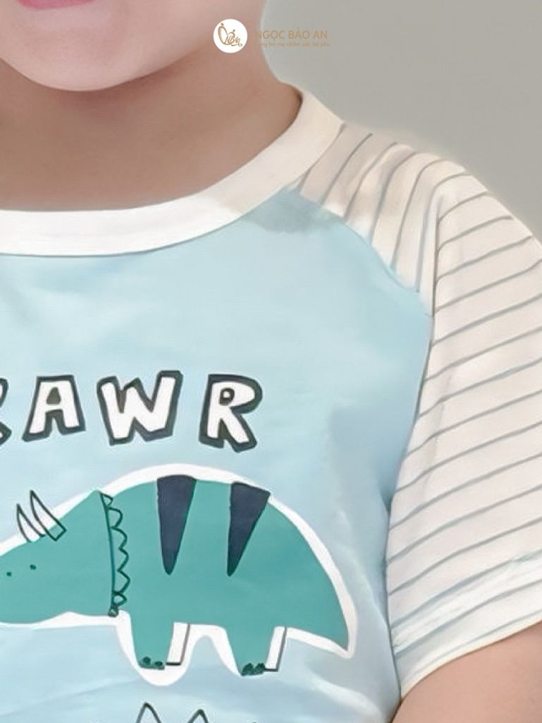 [NGỌC BẢO AN KIDS] Bộ quần áo cộc tay 2 chiều khủng long sọc xanh