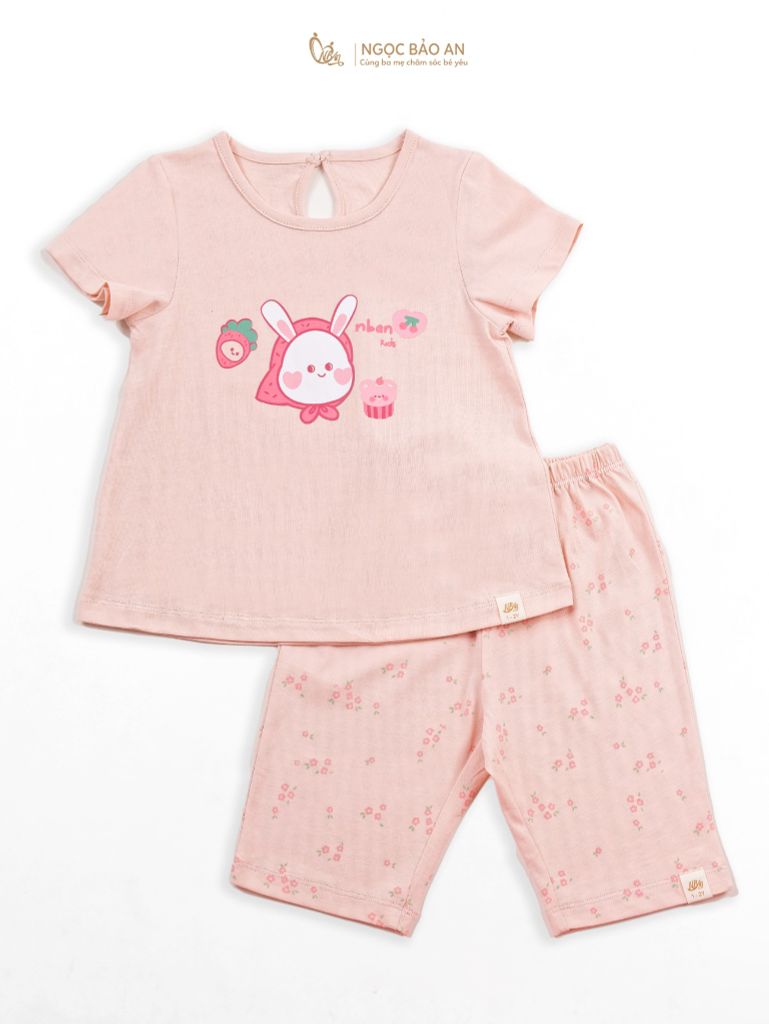 [NGỌC BẢO AN KIDS] Bộ quần áo lửng bé gái hoạ tiết thỏ gấu hồng