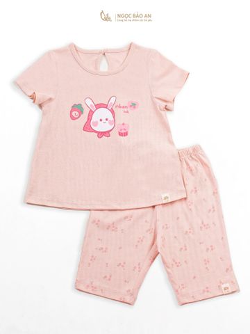 [NGỌC BẢO AN KIDS] Bộ quần áo lửng bé gái hoạ tiết thỏ gấu hồng
