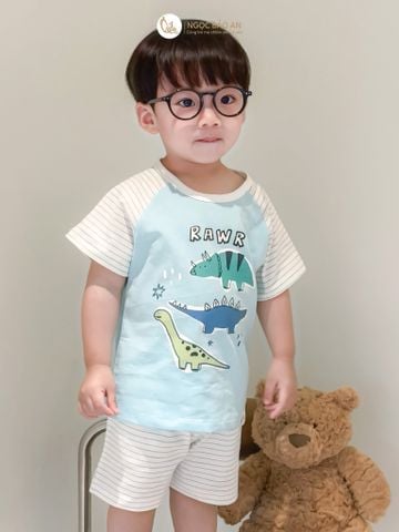 [NGỌC BẢO AN KIDS] Bộ quần áo cộc tay 2 chiều xe xúc xanh đậm